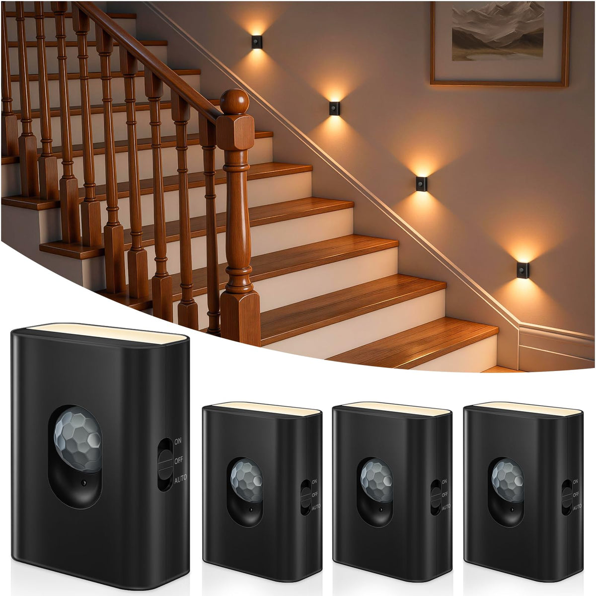 Motion Sensor Stair Lights Indoor, Rechargeable Magnetic Night Lights