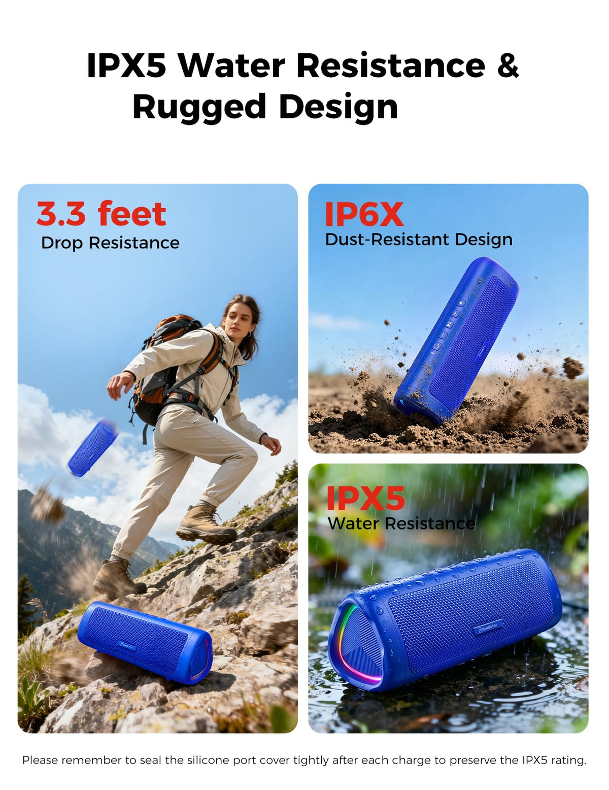 Portable Bluetooth Speaker 20W, IPX5 Waterproof, 24H Playtime