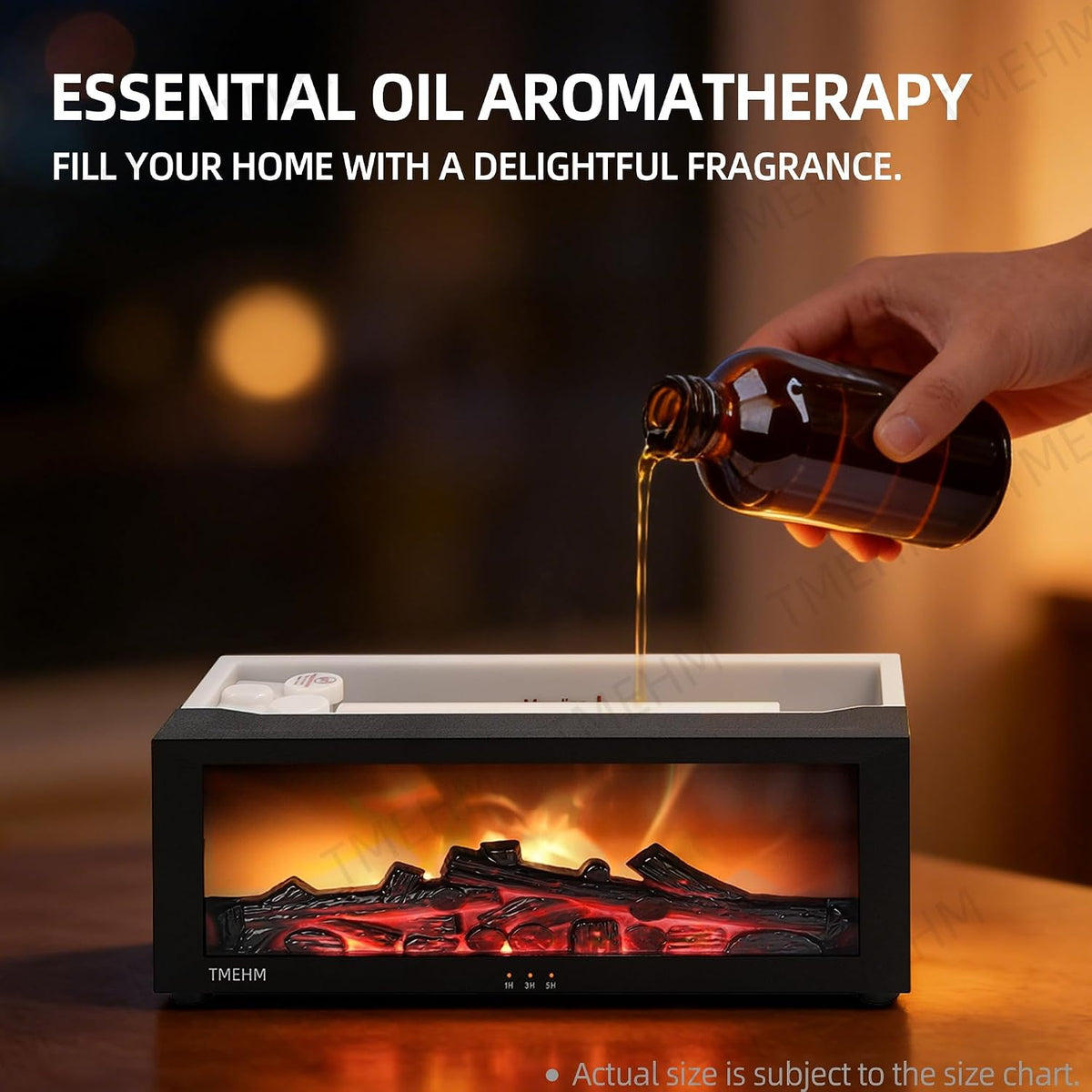TMEHM Essential Oil Diffuser Humidifier with Fireplace Flame Effect
