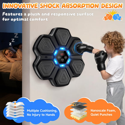 TGLLM Music Boxing Machine, Interactive Punching Trainer with Boxing Gloves, Large Size Wall Mounted Electronic Boxing Target for Adult Kids, 9 Modes & 9 Speeds