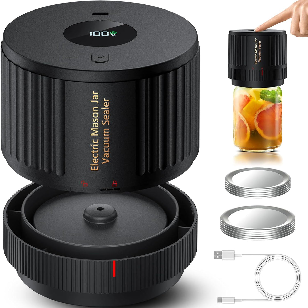 Mason Jar Vacuum Sealer Kit, Electric One Touch Auto Stop