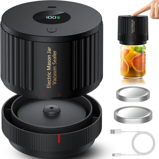 Mason Jar Vacuum Sealer Kit, Electric One Touch Auto Stop