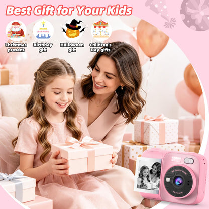 Kids Instant Print Camera with 5 Rolls Print Paper, 1080P HD Camera, Rechargeable Portable Toddler Selfie Camera, Christmas Birthday Gifts Toys for Boys Girls Age 3-12 (Red & Blue)