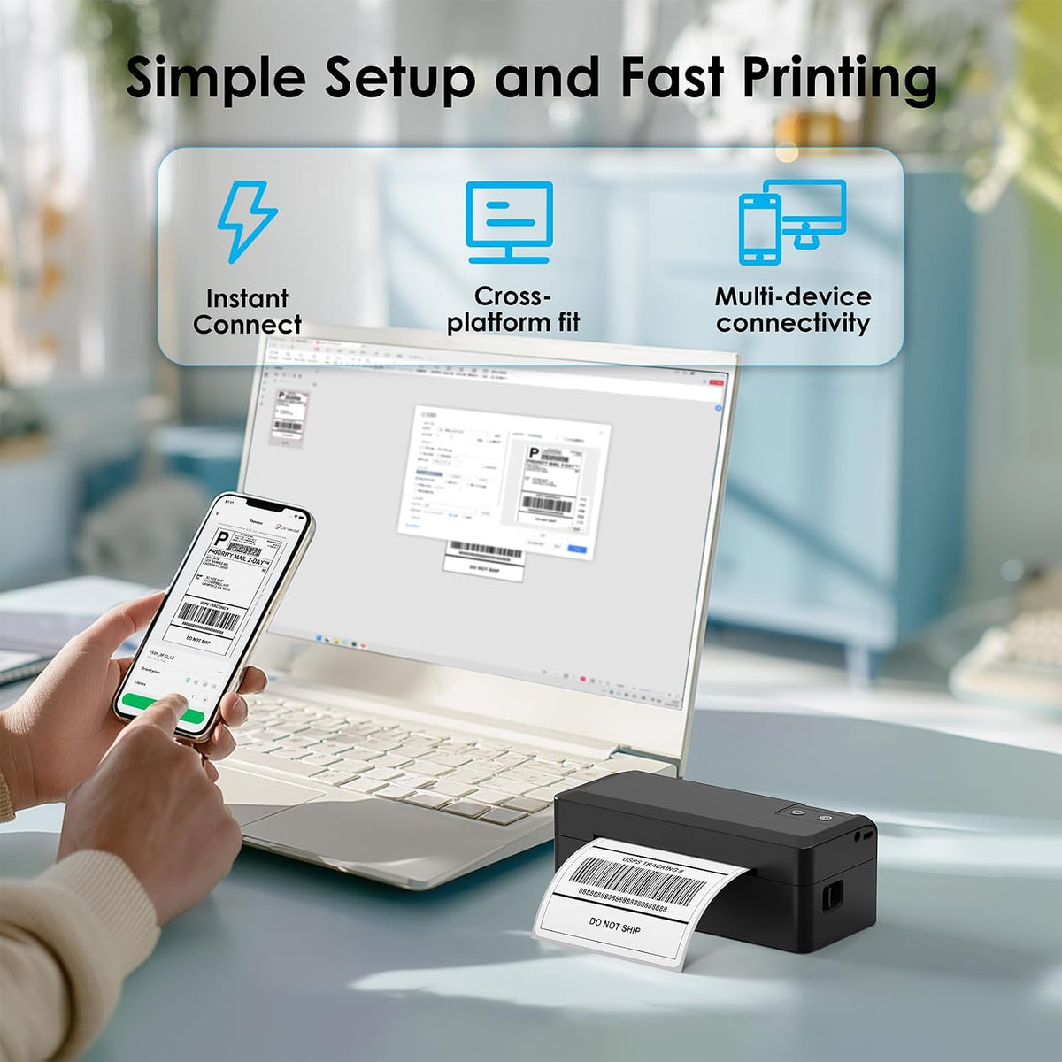 KNAON Shipping Thermal Label Printer, 4x6 Portable Label Printer, Black