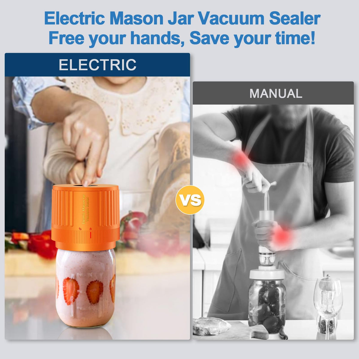 Mason Jar Vacuum Sealer Kit, Electric One Touch Auto Stop
