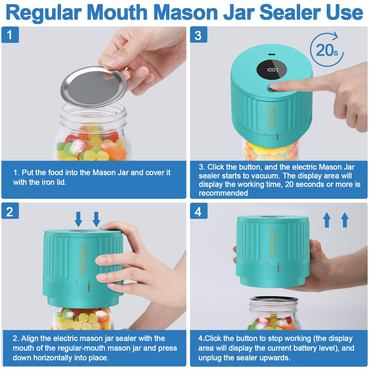 LOVE MOMENT Electric Mason Jar Vacuum Sealer Kit with One Touch Auto-Pause