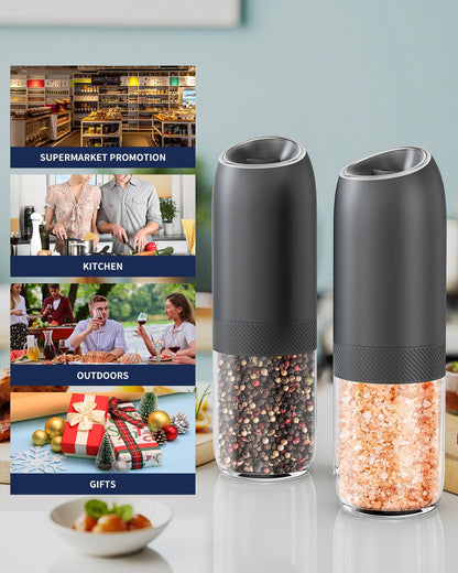 Electric Salt and Pepper Grinder Set, Gravity Rechargeable with LED
