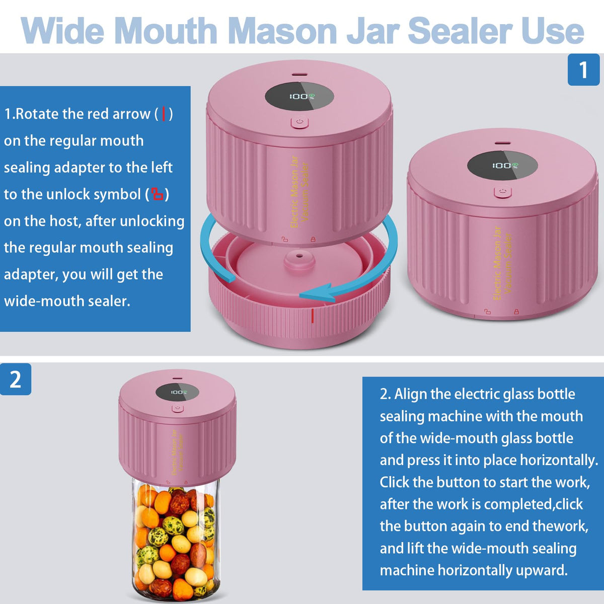 LOVE MOMENT Electric Mason Jar Vacuum Sealer Kit with One Touch Auto-Pause