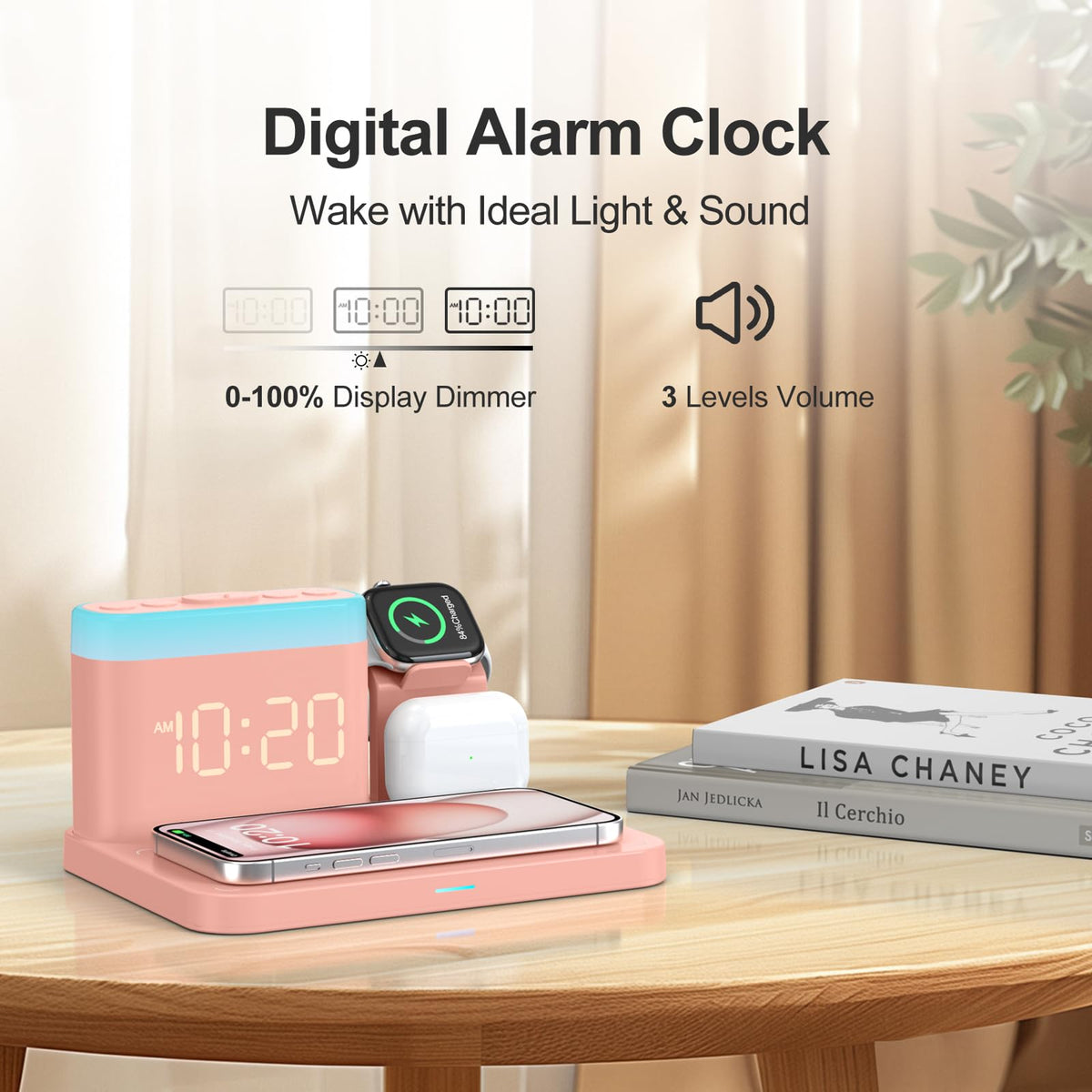 5 in 1 Wireless Charging Station with Alarm Clock & Night Light