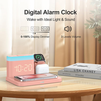 5 in 1 Wireless Charging Station with Alarm Clock & Night Light