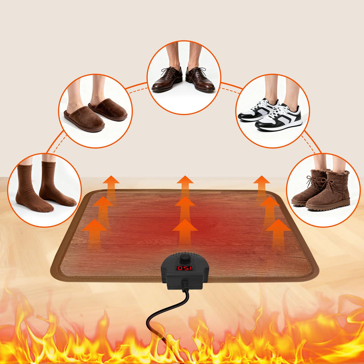 Heated Floor Mat Under Desk for Foot Warmer - Wider 110V Adjustable Temperature Electric Space Heaters Heating Pad - Carbon Crystal & Energy Saving Feet Warmers for Office,Home (Black Gray)