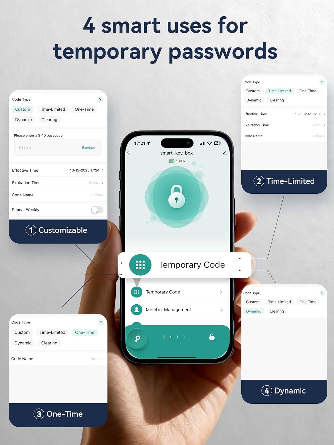 Smart Key Lock Box, Bluetooth App & Code, Wall Mount Key Safe