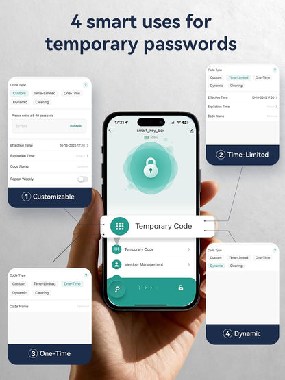 Smart Key Lock Box, Bluetooth App & Code, Wall Mount Key Safe