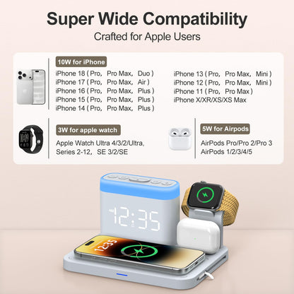5 in 1 Wireless Charging Station with Alarm Clock & Night Light