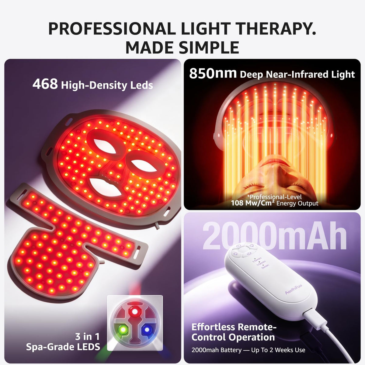 Red Light Therapy Mask for Face and Neck with 468 LEDs