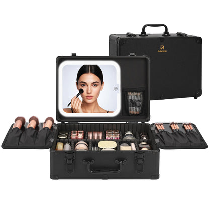 Makeup Train Case with LED Mirror, Rechargeable Travel Makeup Bag