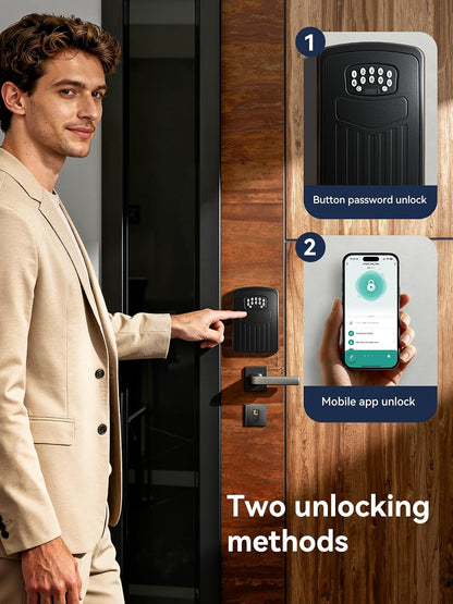 Smart Key Lock Box, Bluetooth App & Code, Wall Mount Key Safe