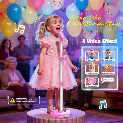 Kids Stand Karaoke Machine Toys for 3 4 5 6 7 8 Year Old Girls Gift, Kid Rechargeable Microphone Toddler Christmas Birthday Gift Singing Toy for Girl Ages 3-5 4-6, Bluetooth Speaker with 2 Mics