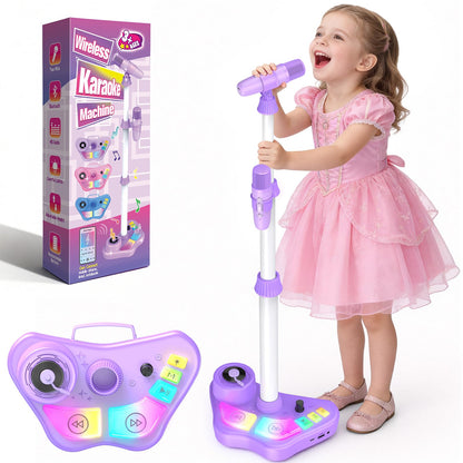 Kids Stand Karaoke Machine Toys for 3 4 5 6 7 8 Year Old Girls Gift, Kid Rechargeable Microphone Toddler Christmas Birthday Gift Singing Toy for Girl Ages 3-5 4-6, Bluetooth Speaker with 2 Mics
