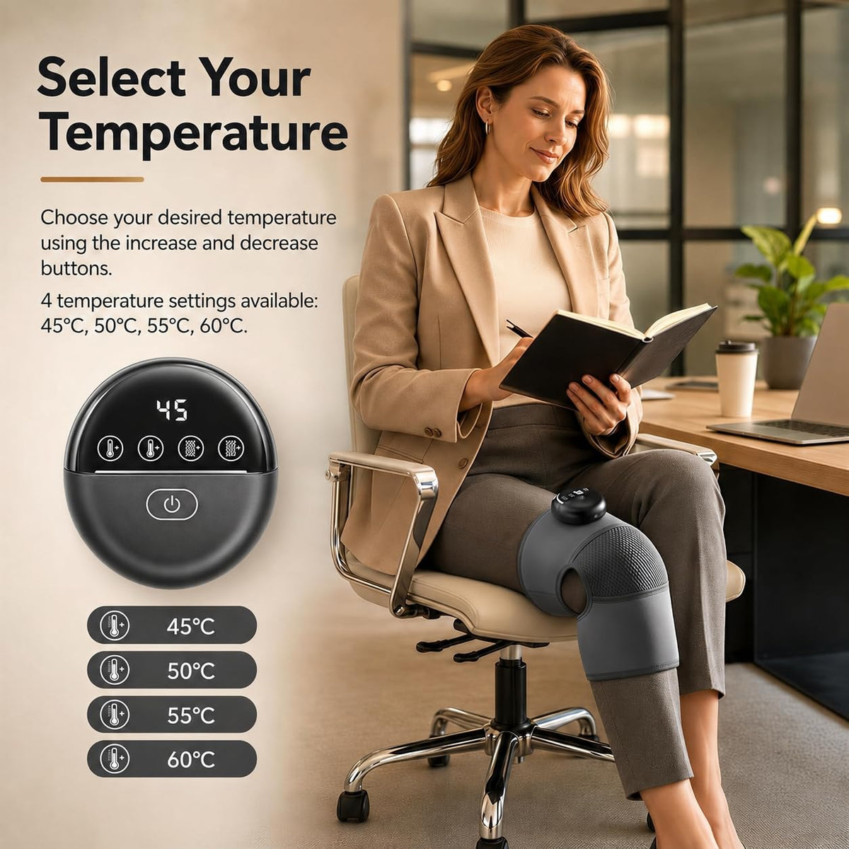 Heated Knee Massager, Cordless with 4 Heat Levels & Vibration