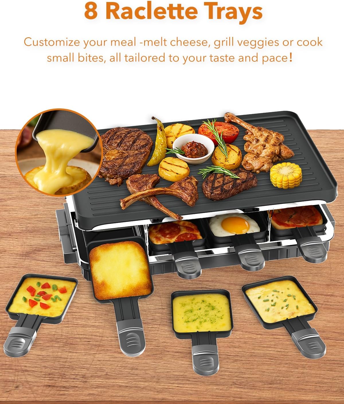 HBN Raclette Table Grill, 2-in-1 Korean BBQ Grill & Electric Griddle, 1300W