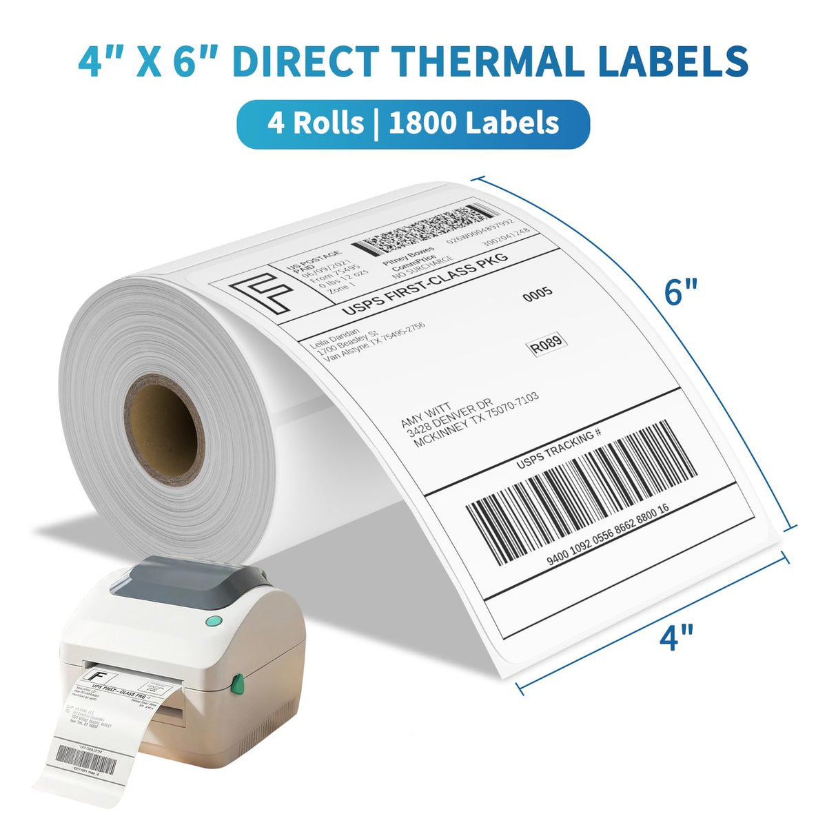 4x6 Thermal Shipping Labels, 500 Fanfold Perforated Labels