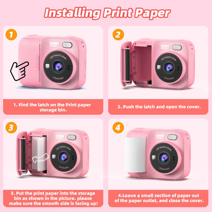 Kids Instant Print Camera with 5 Rolls Print Paper, 1080P HD Camera, Rechargeable Portable Toddler Selfie Camera, Christmas Birthday Gifts Toys for Boys Girls Age 3-12 (Red & Blue)