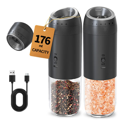 Electric Salt and Pepper Grinder Set, Gravity Rechargeable with LED