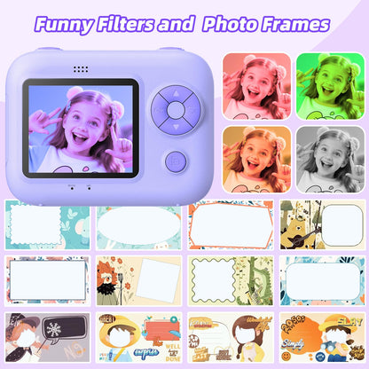 Kids Instant Print Camera with 5 Rolls Print Paper, 1080P HD Camera, Rechargeable Portable Toddler Selfie Camera, Christmas Birthday Gifts Toys for Boys Girls Age 3-12 (Red & Blue)