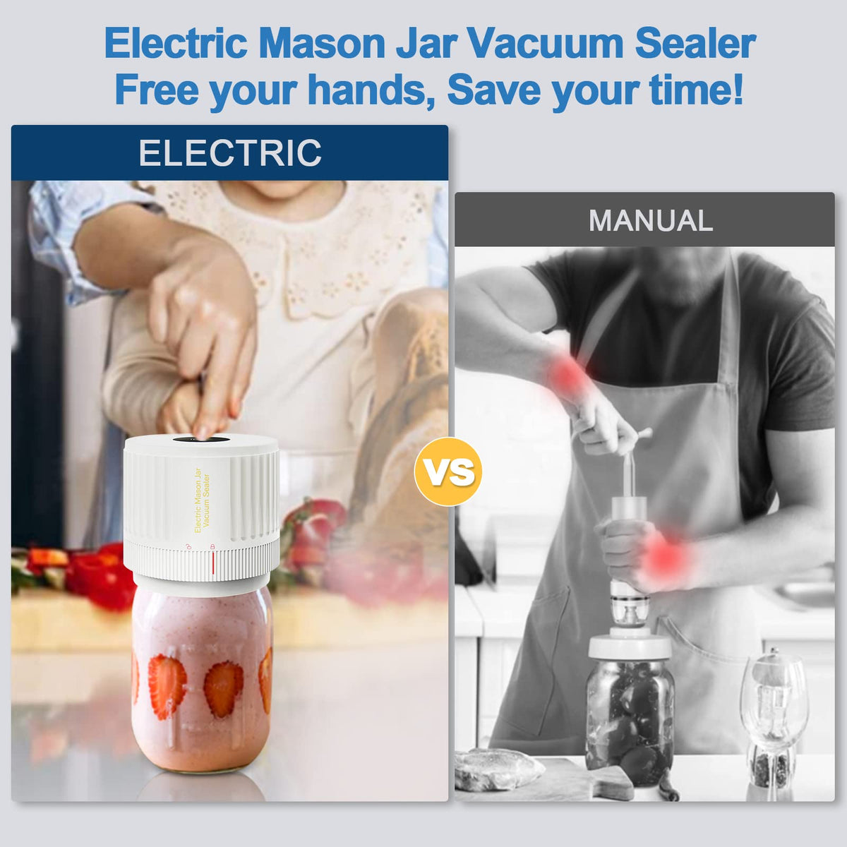 Mason Jar Vacuum Sealer Kit, Electric One Touch Auto Stop