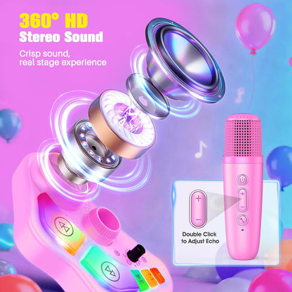 Kids Stand Karaoke Machine Toys for 3 4 5 6 7 8 Year Old Girls Gift, Kid Rechargeable Microphone Toddler Christmas Birthday Gift Singing Toy for Girl Ages 3-5 4-6, Bluetooth Speaker with 2 Mics