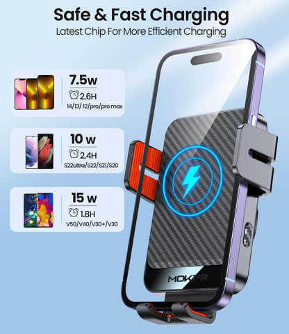 Wireless Car Charger 15W Fast Charging Dash Windshield Vent Car Mount