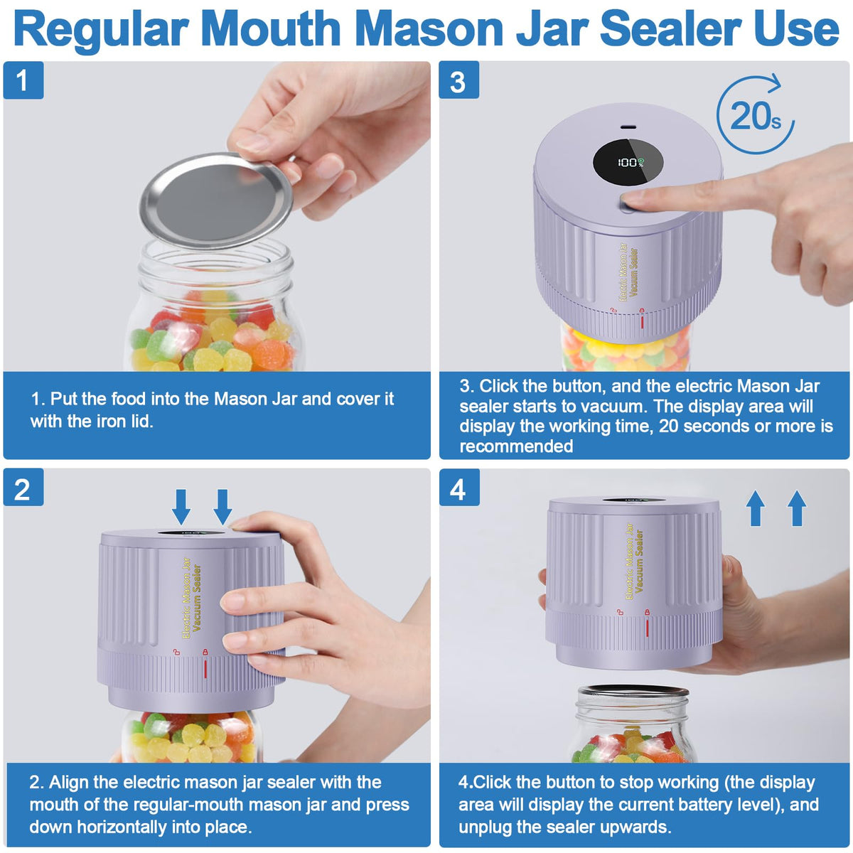 LOVE MOMENT Electric Mason Jar Vacuum Sealer Kit with One Touch Auto-Pause