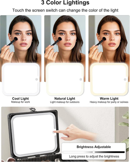 Makeup Train Case with LED Mirror, Rechargeable Travel Makeup Bag