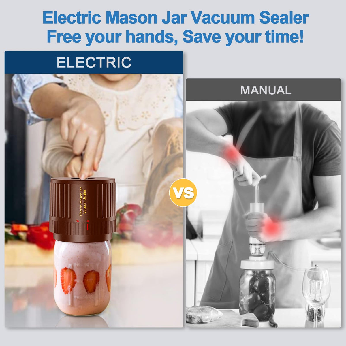 Mason Jar Vacuum Sealer Kit, Electric One Touch Auto Stop