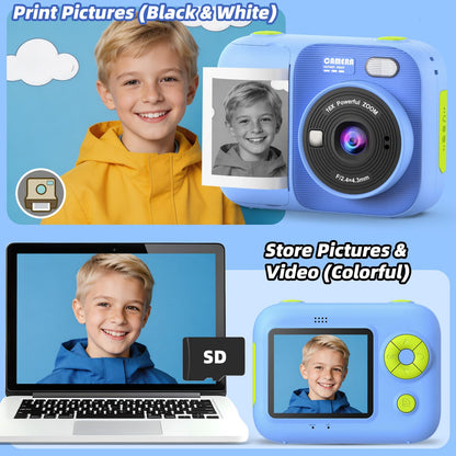 Kids Instant Print Camera with 5 Rolls Print Paper, 1080P HD Camera, Rechargeable Portable Toddler Selfie Camera, Christmas Birthday Gifts Toys for Boys Girls Age 3-12 (Red & Blue)