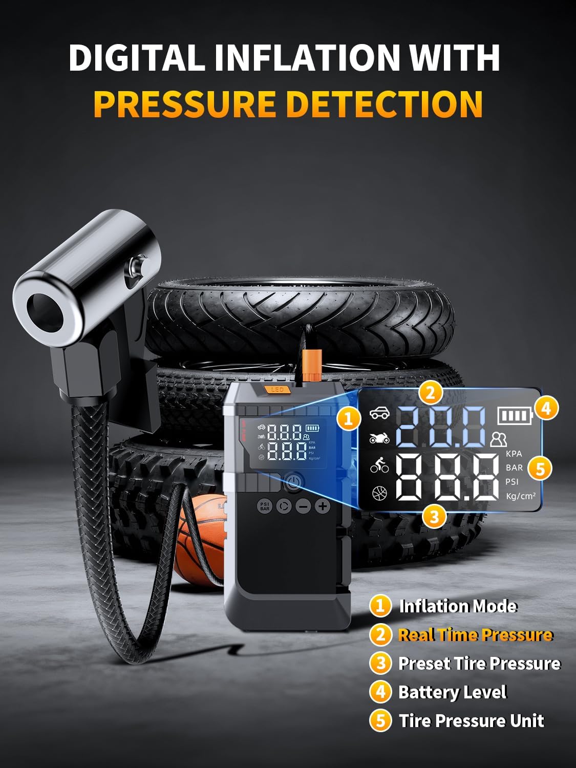 6000A Portable Battery Jump Starter with Air Compressor for Car