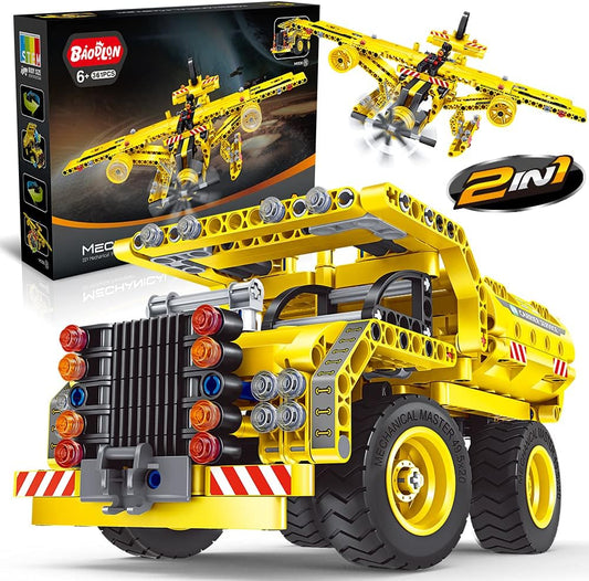 STEM Building Toy 2-in-1 Truck & Airplane, 361 Pcs Take Apart Kit