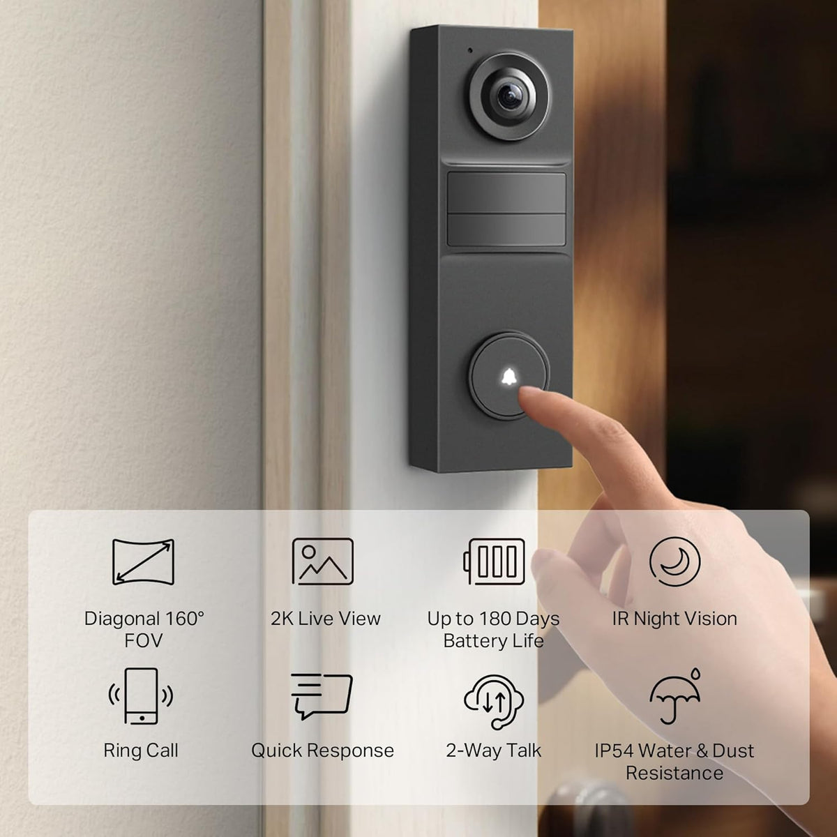 Wireless Video Doorbell Camera 2K, 160° Ultra Wide View