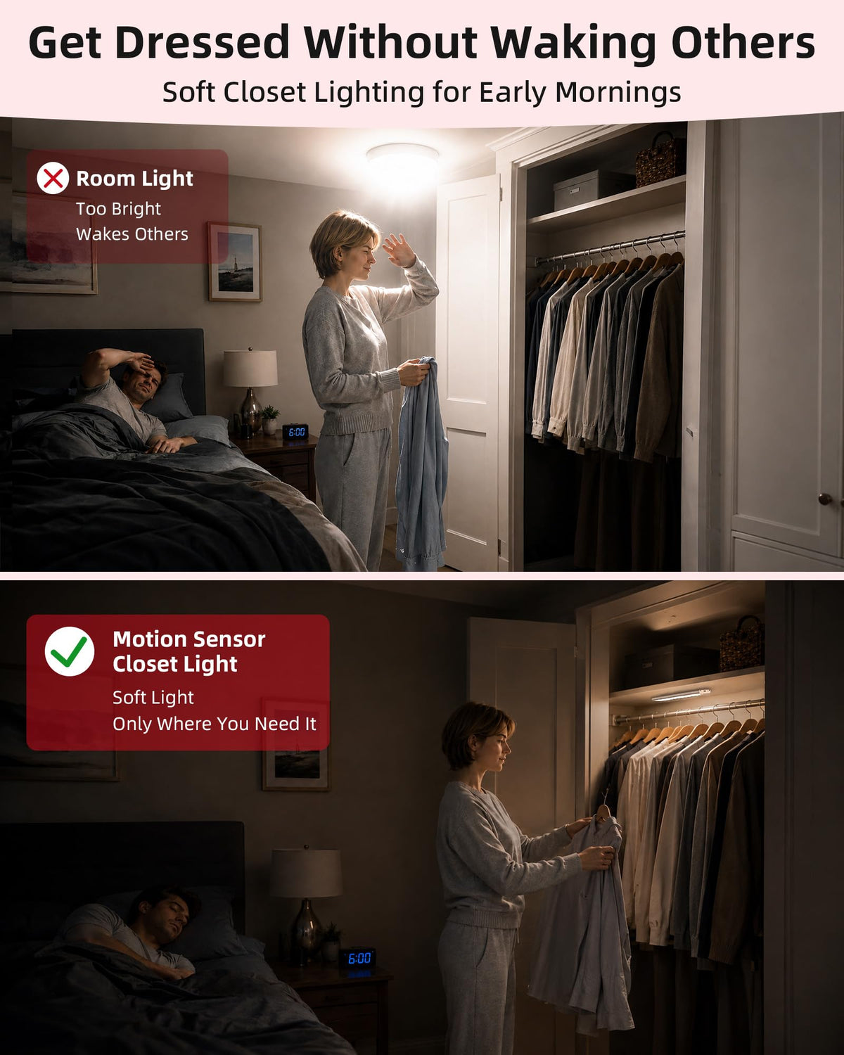 Under Cabinet Lighting 6 Pack, Rechargeable Motion Sensor Closet Lights