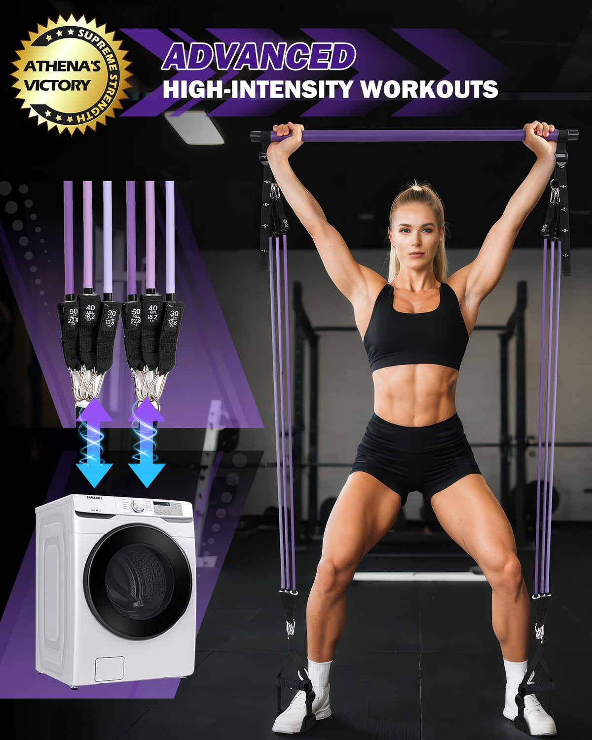 Upgraded Pilates Bar Kit with Resistance Bands Natural Latex for Women & Men, Heavy-Duty Stainless Steel Multifunctional Yoga Pilates Stick for Home Gym Exercise Fitness Equipment Full-Body Workouts