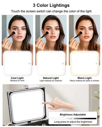 Makeup Train Case with LED Mirror, Rechargeable Travel Makeup Bag