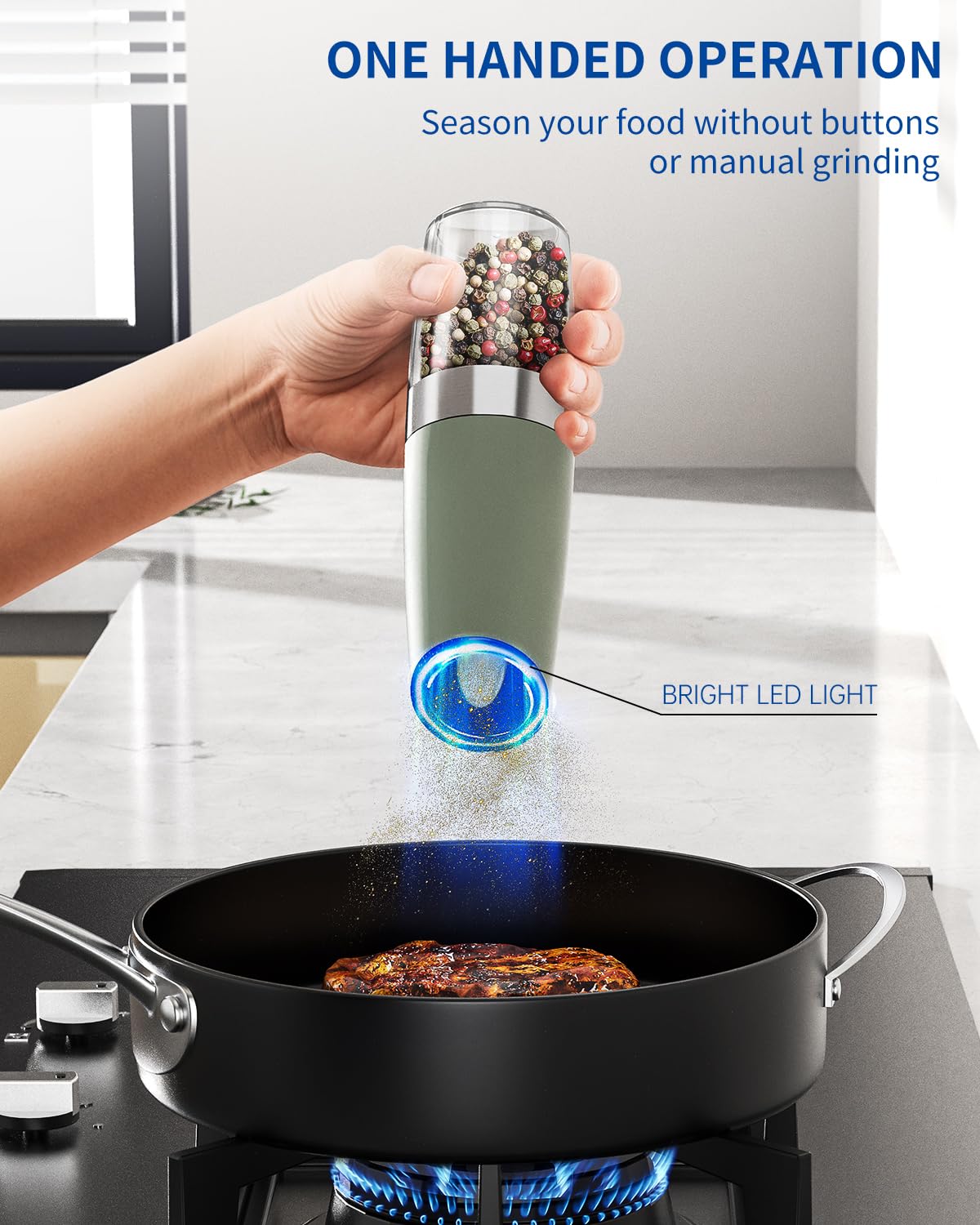 Electric Salt and Pepper Grinder Set, Gravity Rechargeable with LED
