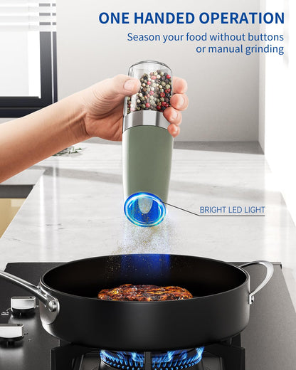 Electric Salt and Pepper Grinder Set, Gravity Rechargeable with LED