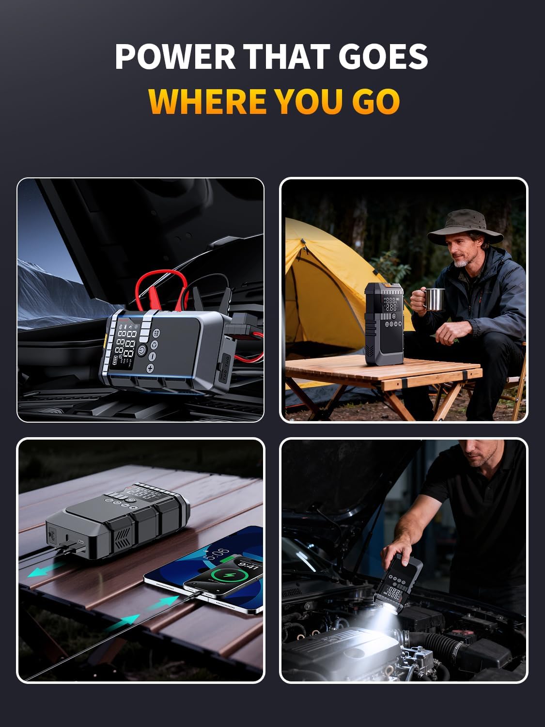 6000A Portable Battery Jump Starter with Air Compressor for Car