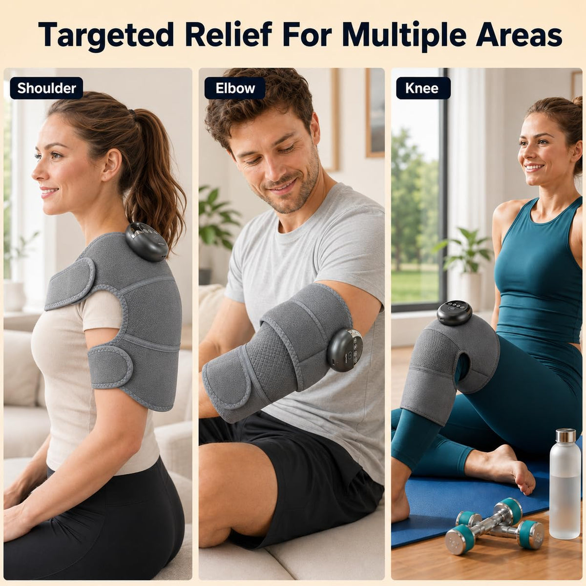 Cordless Heated Knee Massager Wrap 4 Heat Levels 6 Vibration Gray
