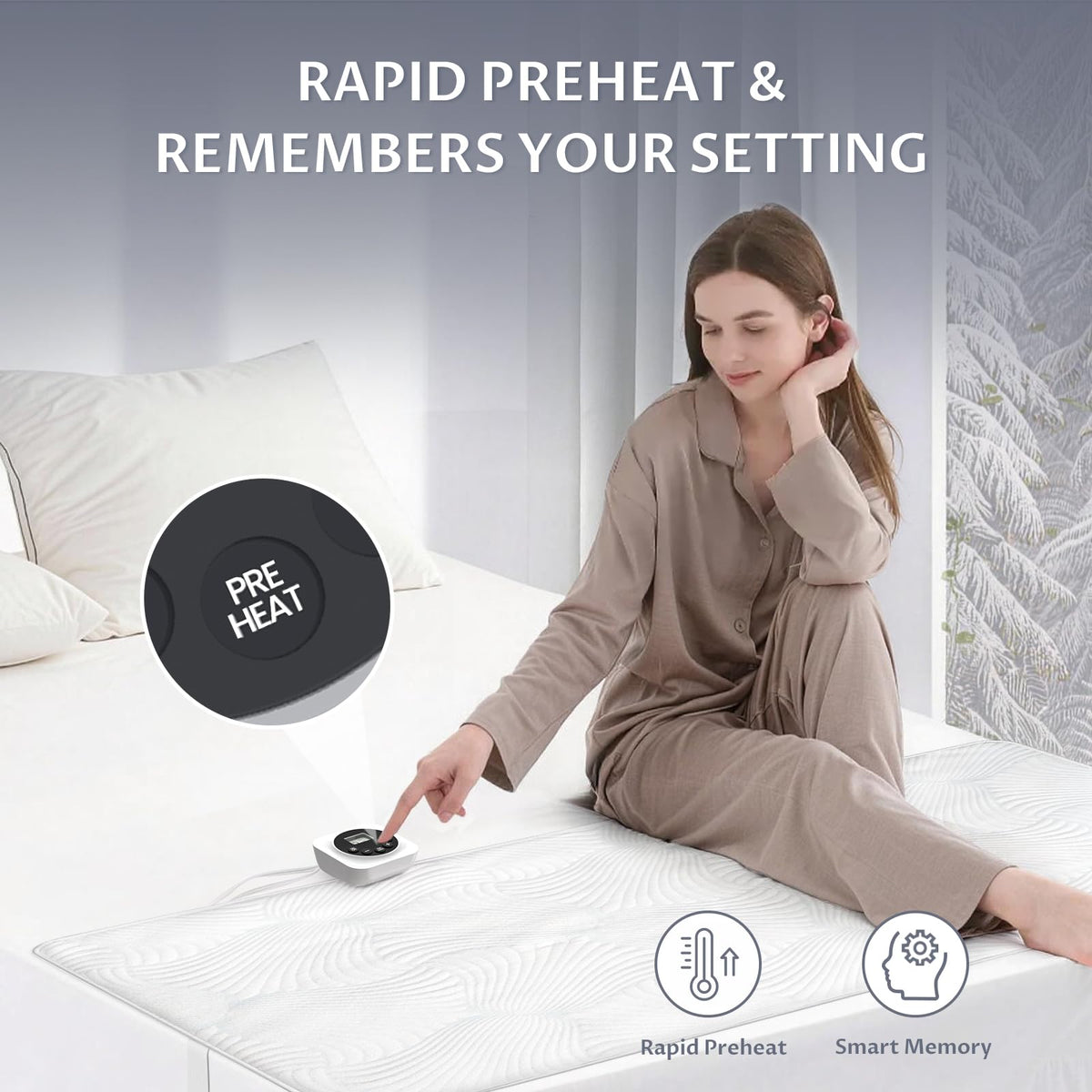 Heated Mattress Pad Queen, 3D Air Fabric, Preheat & Memory for Cold Winter