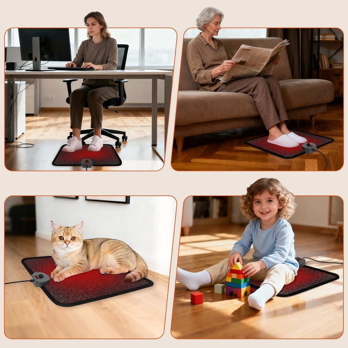 Heated Foot Mat Under Desk, Adjustable Temperature Foot Warmer