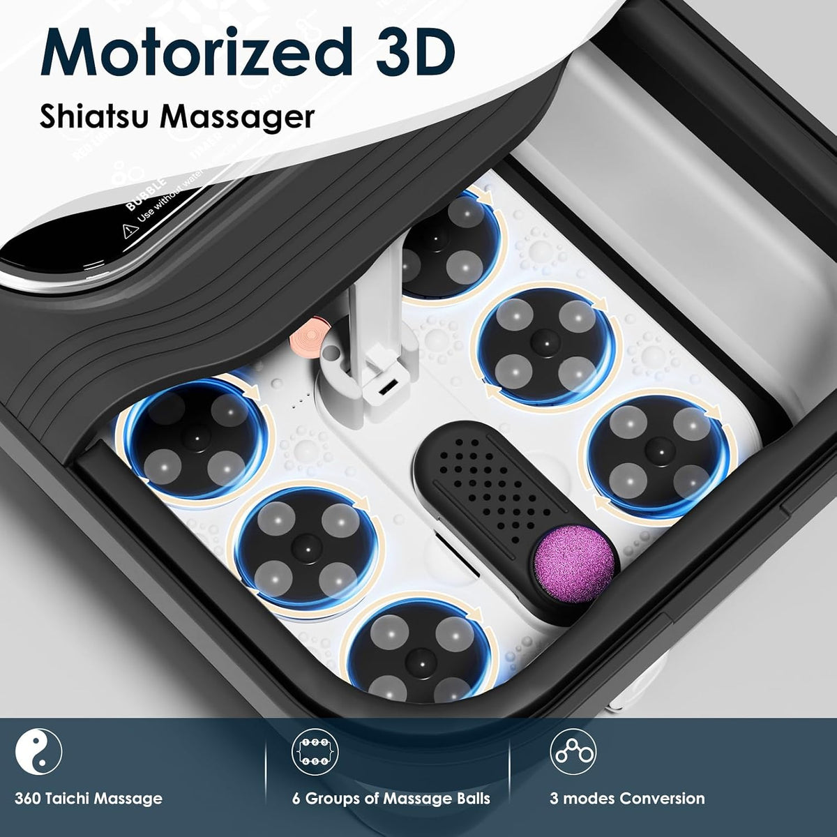 Foot Spa Massager with Heat & Bubbles, Rotating Rollers, Remote Control