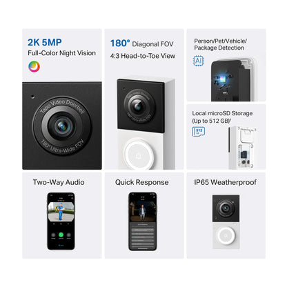 Wireless Video Doorbell Camera 2K, 160° Ultra Wide View